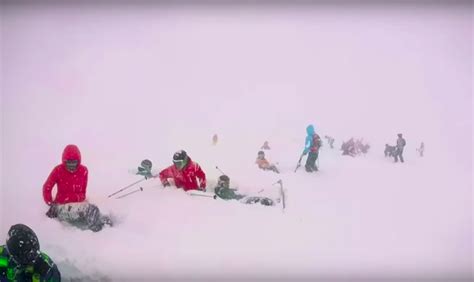 Watch Avalanche Smashes Into Group Of 20 Resort Skiers
