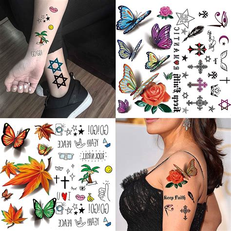 Coktak 56 Sheets Variety Colorful Rose Flowers Temporary Tattoos For