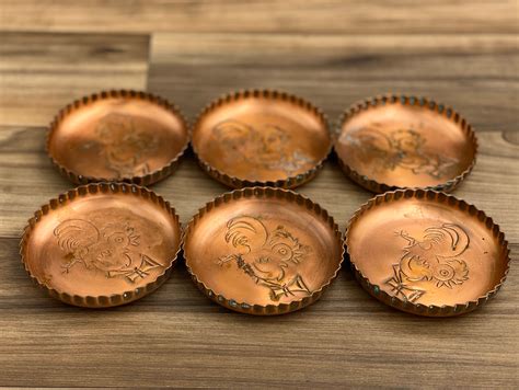Copper Rooster Coasters set of Six, office decor, Rustic Home Decor, Gift for Him man cave