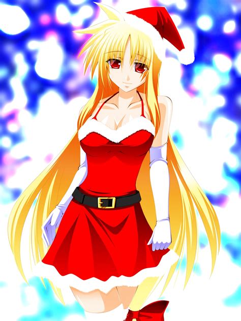 Female Anime Character Wearing Santa Hat And Dress Hd