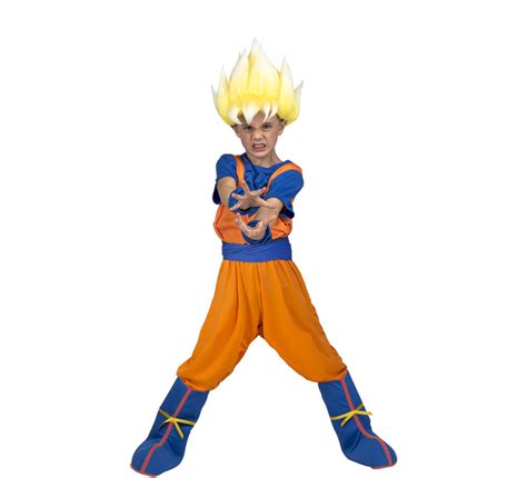 Disfraz De Saiyan Son Goku De Dragon Ball Con Peluca Niño