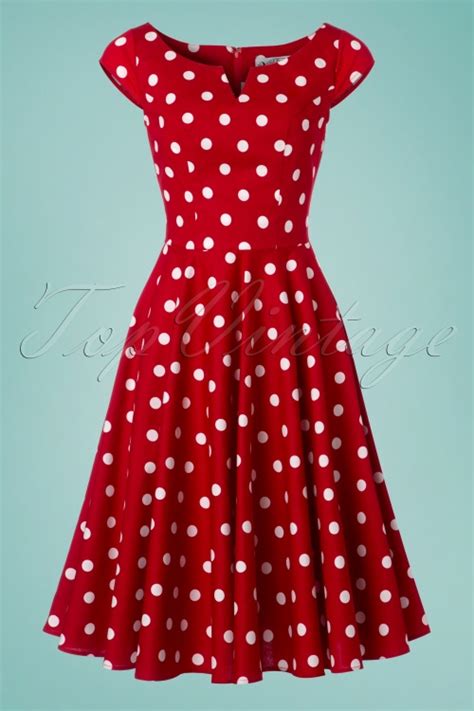 50s Nicky Polkadot Swing Dress In Red And White