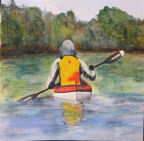 Kayak Watercolor Kayaker Art Kayaking Art River Scene T For