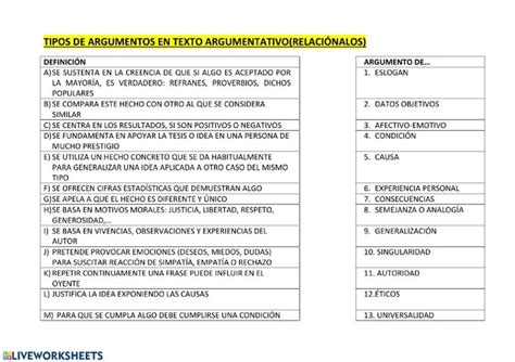 Tipos De Argumentos Ficha Interactiva Y Descargable Puedes Hacer Los Ejercicios Online O