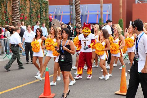 Arizona State Sun Devils Mascot And Cheer Leaders Marching At World