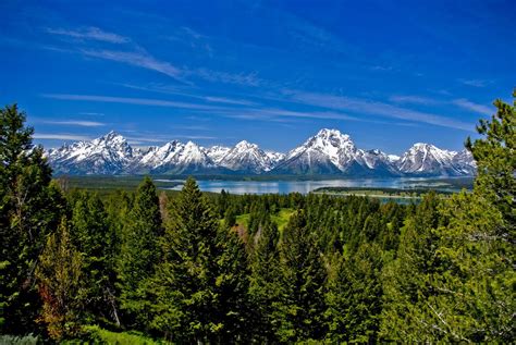 4k Grand Teton Wyoming Parks Usa Lake Mountains Forests Sky