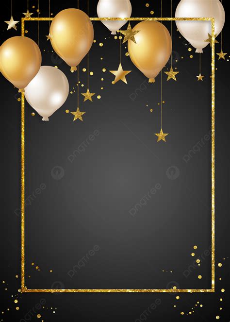 Birthday Celebration Black Gold Background Balloons Stars Decoration