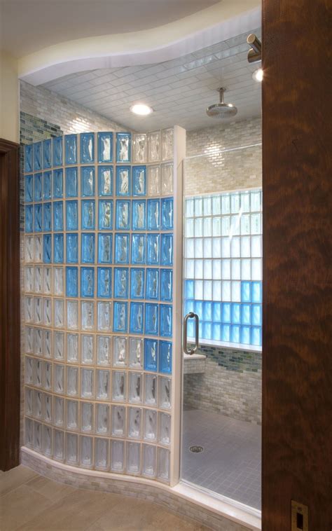 The walls made of glass blocks can be flat, semicircular and also glass blocks can be installed in horizontal surfaces to enter some amount of light. Walls and Showers | Dayton Glass Block