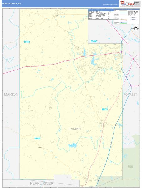 Lamar County Ms Wall Map Basic Style By Marketmaps