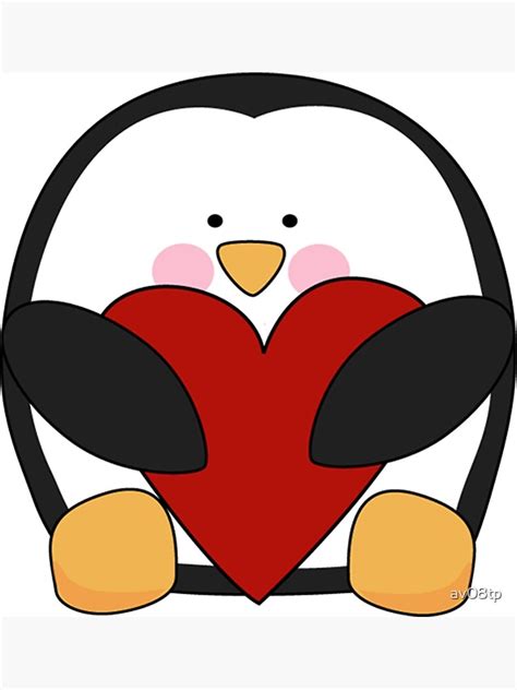Valentines Penguin Holding Heart Art Print For Sale By Av08tp