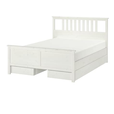 Hemnes Bed Frame With 4 Storage Boxes White Stain Queen Ikea