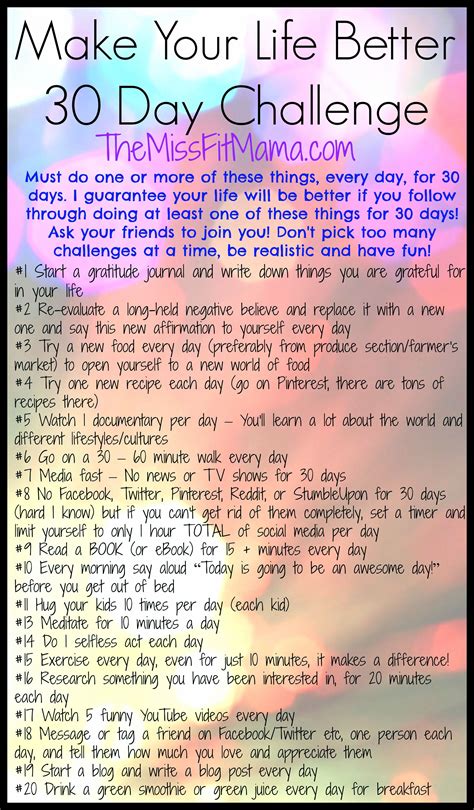 Make Your Life Better 30 Day Challenge Themissfitmama 30 Day