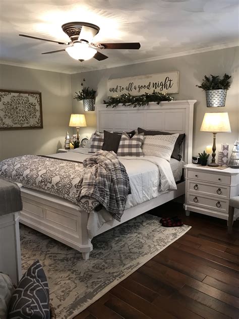Farmhouse bedroom tour for spring. Half plant hanging on wall in 2020 | Rustic master bedroom ...