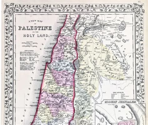 1867 Map Palestine Holy Land Israel Jerusalem Dead Sea Judea Damascus