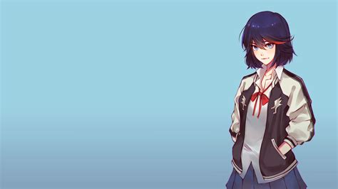 Anime Girls Jacket Matoi Ryuuko Blue Hair Love Skirt Blue Eyes Kill La Kill Hd Wallpaper