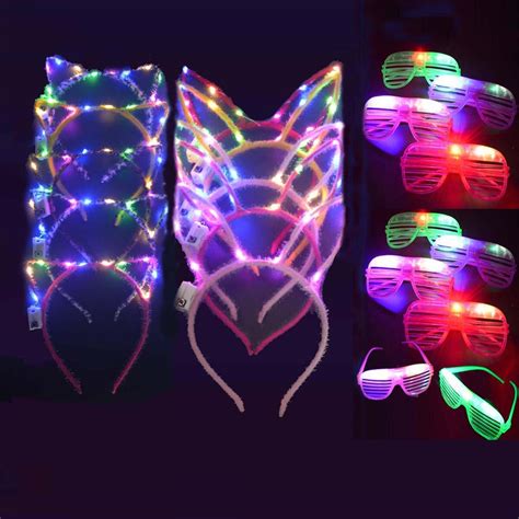 20pcs Light Up Led Shutter Shades Glasses Glow Cat Ear Bunny Flower Crown Headband Party