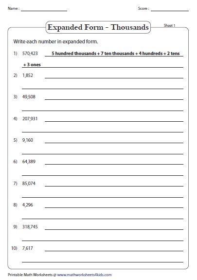 Standard Expanded And Word Form Worksheets
