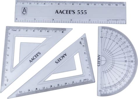 Aacee S Clear Plastic Geometry Set Triangle 180 Degree