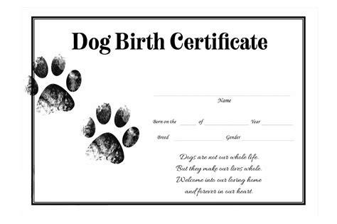 Printable Free Puppy Birth Certificate Template