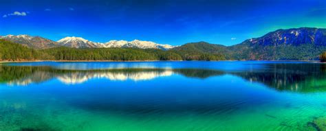 Nature Landscape Panoramas Lake Mountain Forest Germany Blue Sky Green Water