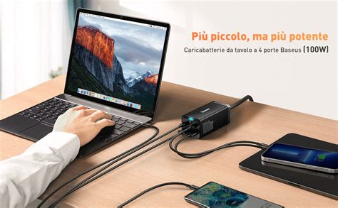 Baseus W Caricatore Usb C Gan Iii Porte Fast Caricabatterie Usb Con Cavo Ca Da Piedi