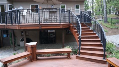 Stairs curved deck staircase exterior railing stair outdoor outside patio wood decks balcony railings staircases spiral modern concrete glass cedar. Curved Stairs: Add Value To Your Home | Homestead Custom ...