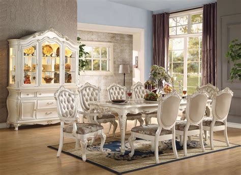 Traditional Luxury Formal Dining Room Furniture Set Pearl White Finish