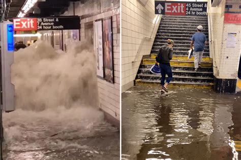 Flooding In Nyc Sees Spouts Of Water Erupt In Subway And New Yorkers Wearing Trash Bags As Newark