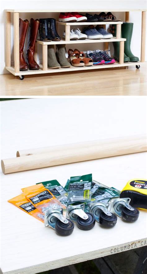 These tips will help you declutter and feel better. DIY Rolling Shoe Rack | 22 Easy Shoe Organization Ideas for the Home | Shoe storage small space ...