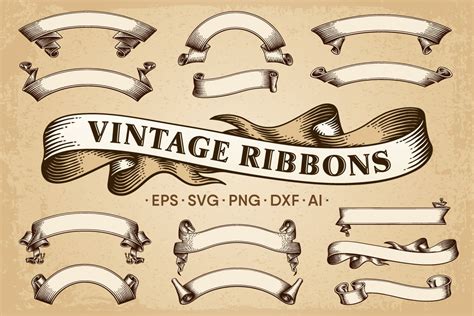 Vintage Ribbons Banners Vector Set Background Graphics Creative Market