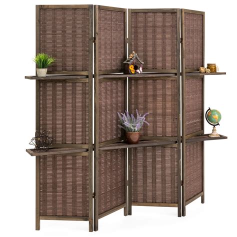 Costway 4 Panel Folding Room Divider Screen With 3 Display Shelves 56 Ft Tall Natural Walmart