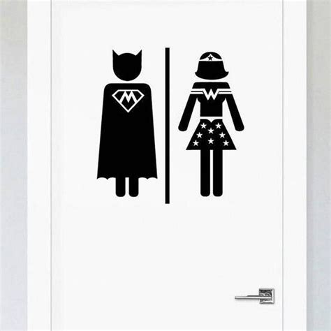 Men Women Restrooms Sign Funny Superhero Toilet Sticker For Bathroom Door In Wall Stickers From