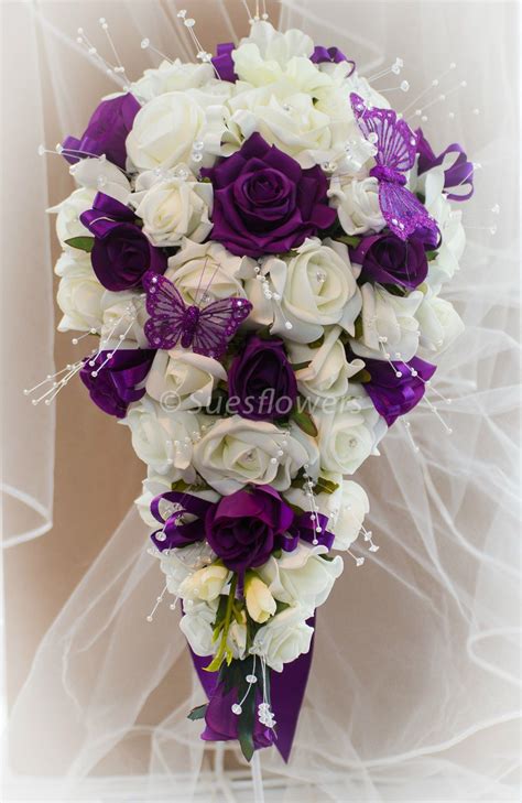 Wedding Flowers Brides Teardrop Bouquet In Cadburys Purple And Ivory In