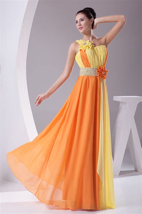Stand out in one or more of these short yellow party dresses or yellow prom dresses. Colorful Yellow and Orange Floral One Shoulder Floor ...