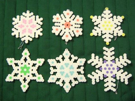 6pc Pastel Snowflakes Window Or Tree Ornaments Set Winter Perler