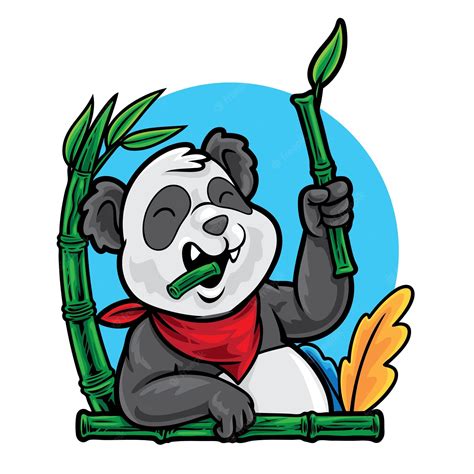 Panda De Dibujos Animados Comiendo Bambú Ilustración Vector Premium
