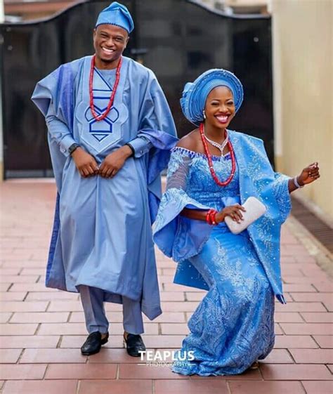 Clipkulture Yoruba Couple In Baby Blue Traditional Wedding Attire