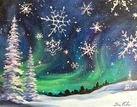 Snowflakes Falling in 2020 | Painting, Northern lights painting