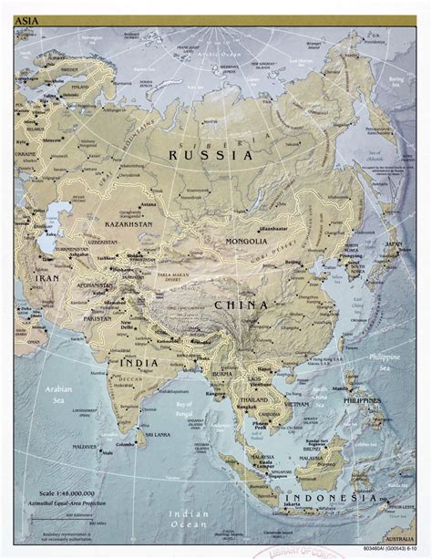 Large Detailed Political Map Of Asia With Relief Major Cities And