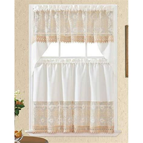 3pc Rod Pocket Embroidered Kitchen Curtains And Valances Set Swag Curtains And Tier Set 36 Inch