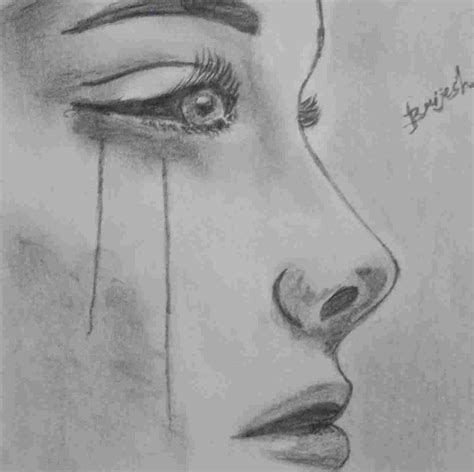 Depressed Girl Crying Drawing At