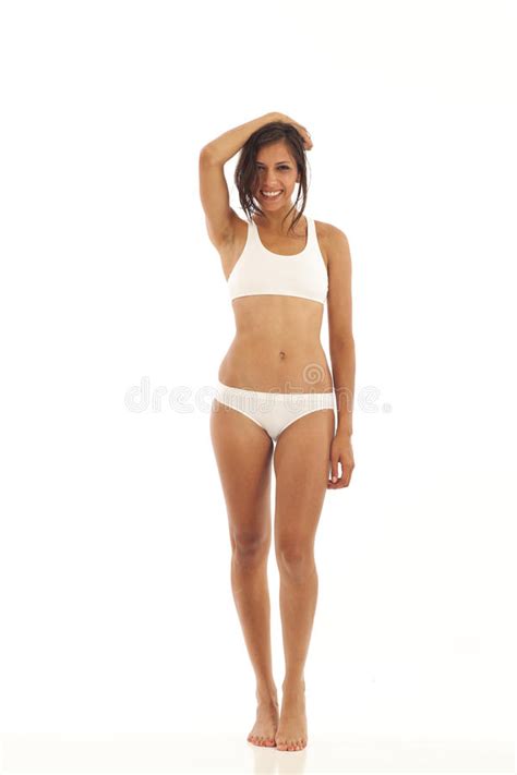 Junge Hübsche Frau In Der Weißen Unterhosen Mit Idealem Körper