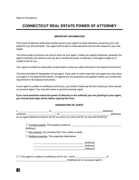 Free Connecticut Real Estate Power Of Attorney Form Pdf And Word