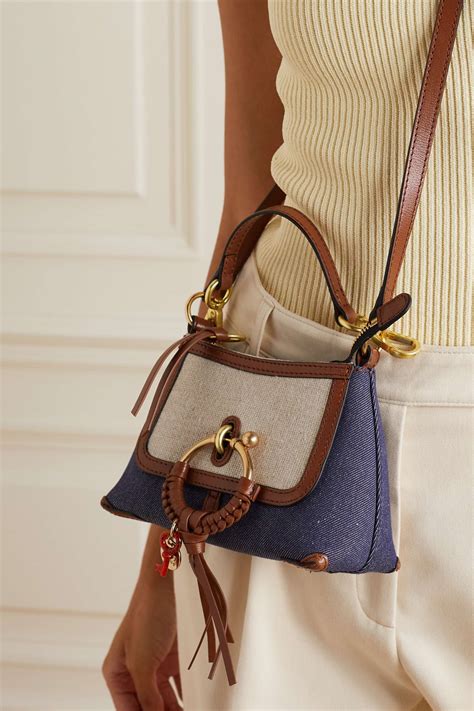 See By ChloÉ Joan Mini Textured Leather Trimmed Denim And Canvas