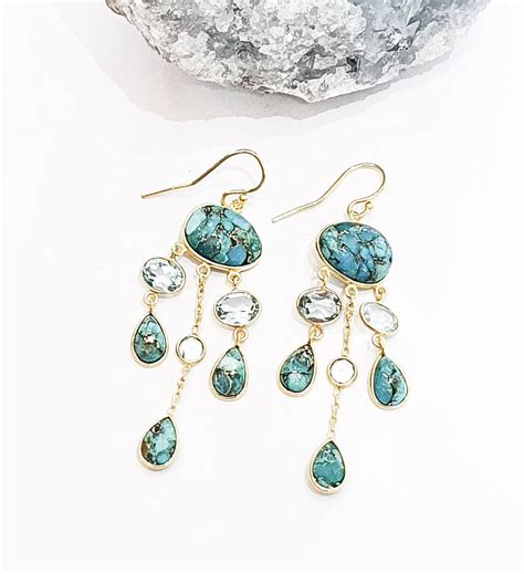 Turquoise And Blue Topaz Chandelier Earrings Etsy