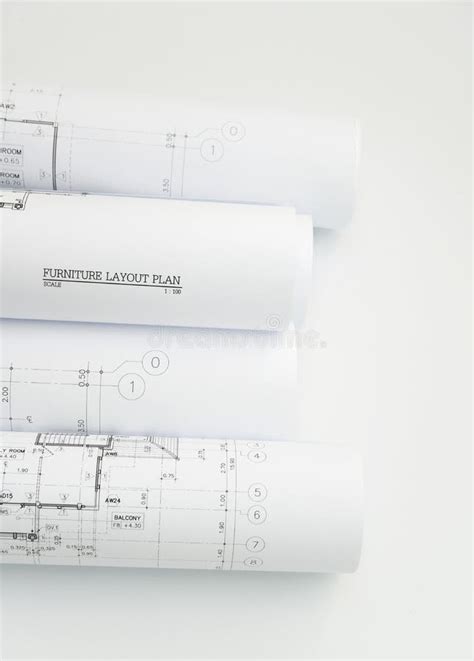 Architectural Drawing Paper Rolls Of A Dwelling For Construction Stock