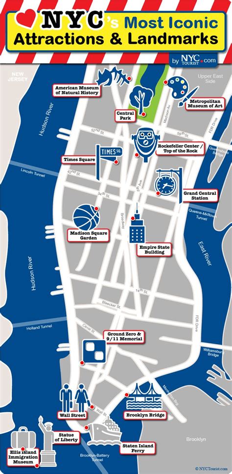 NYC S Most Iconic Attractions Landmarks Map New York City Map New York Attractions New