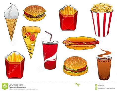 Fast Food With Meal And Drinks Stock Vector Illustration