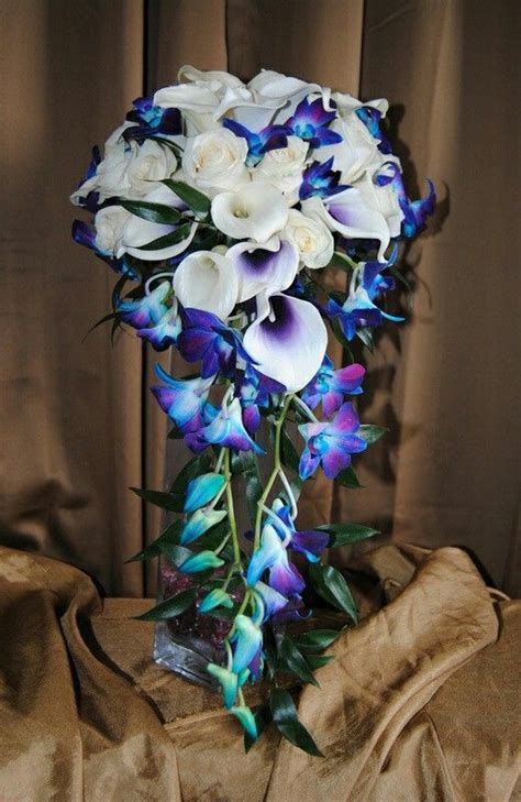 White Calla Lily And Purple And Teal Orchid Bouquet Purple Wedding