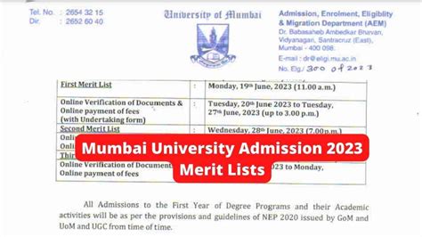 Mumbai University Admission 2023 Mu First Merit List On June 19 Check